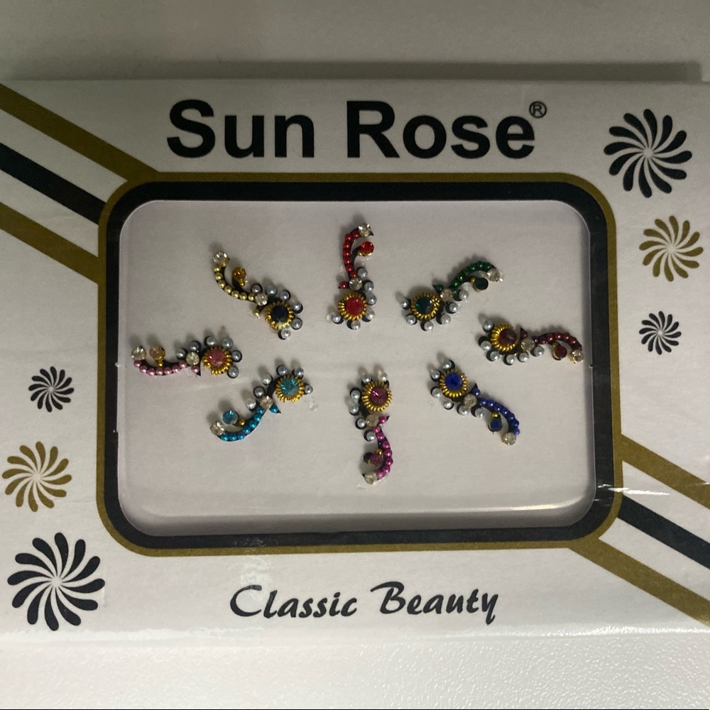 8 Multicolored Long Forehead Bindis